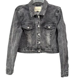 Ashley Vintage Charm Women Cropped Jean Jacket Acid Wash Denim Black Size Large